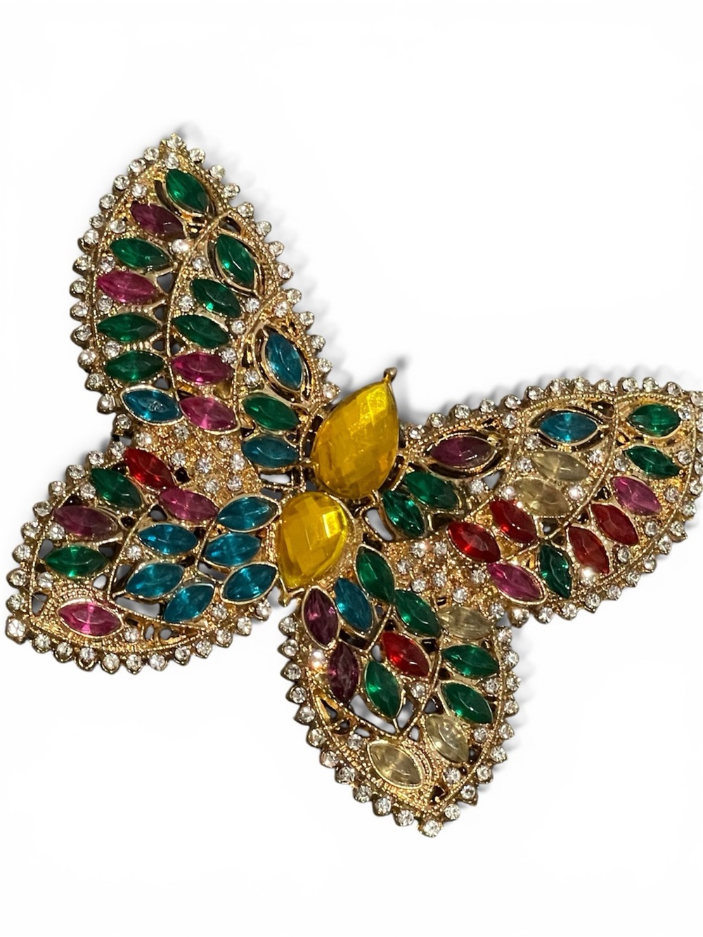 Multicolor Crystal Butterfly Brooch with Gold Tone Setting
